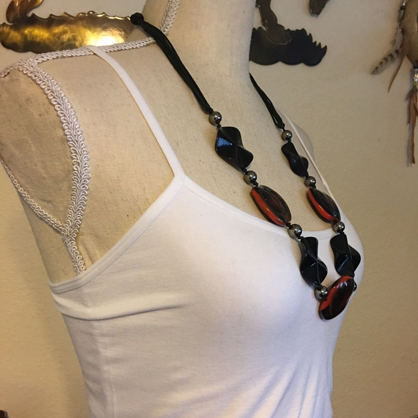 Jewelry Marbled glass and plastic disc corded necklace Size ONE SIZE - 2 Thumbnail