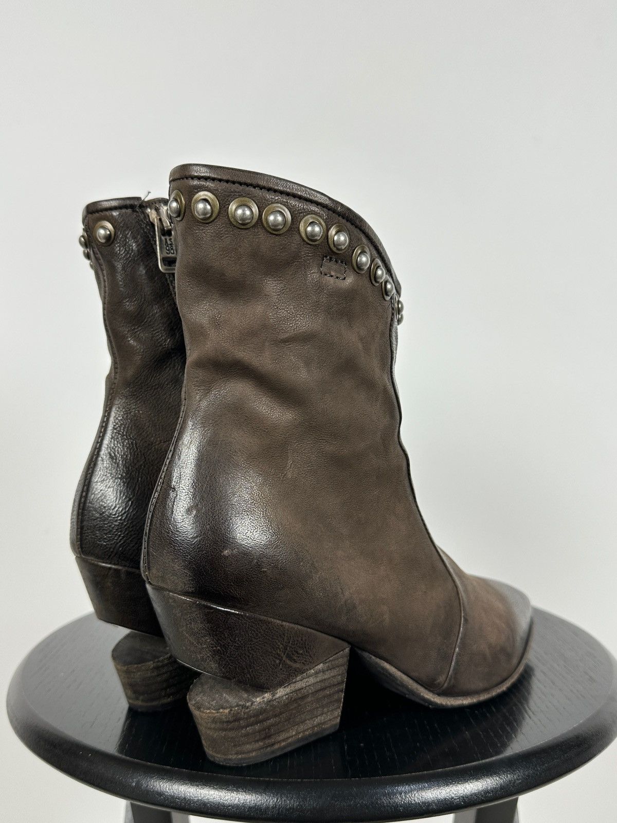 A.S.98 A.S.98. Brown Leather Biker Zip Studded Ankle Boots Size US 8 / IT 38 - 8 Thumbnail