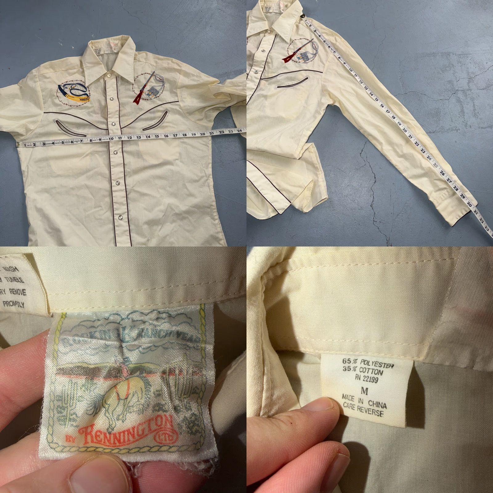 Vintage Kennington VTG Rocking K Ranchwear Shirt M Western Button-Up Collared Pearl Snap Embroidered Cotton Blend Beige Mens Retro 70s Western Shirts Size US M / EU 48-50 / 2 - 8 Thumbnail