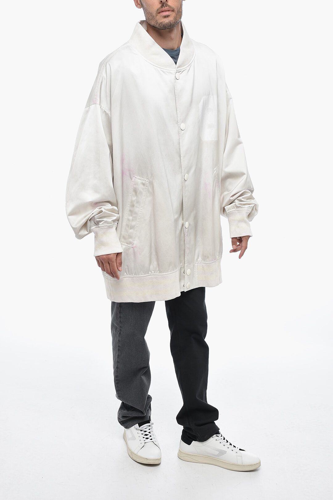 og1mm0824 MM6 Satin Oversized Bomber Jacket in White