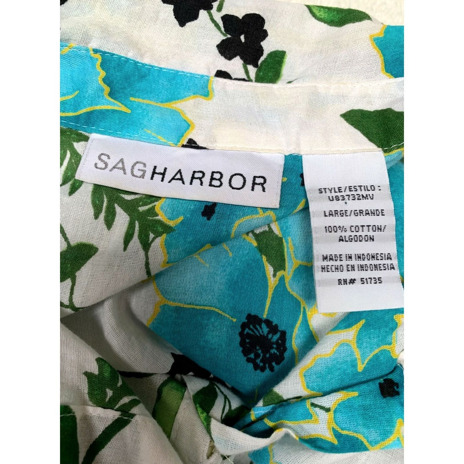 Vintage Sag Harbor Womens Button Down Top Shirt Large 3/4 Sleeves Floral Blue Casual Size L / US 10 / IT 46 - 3 Thumbnail