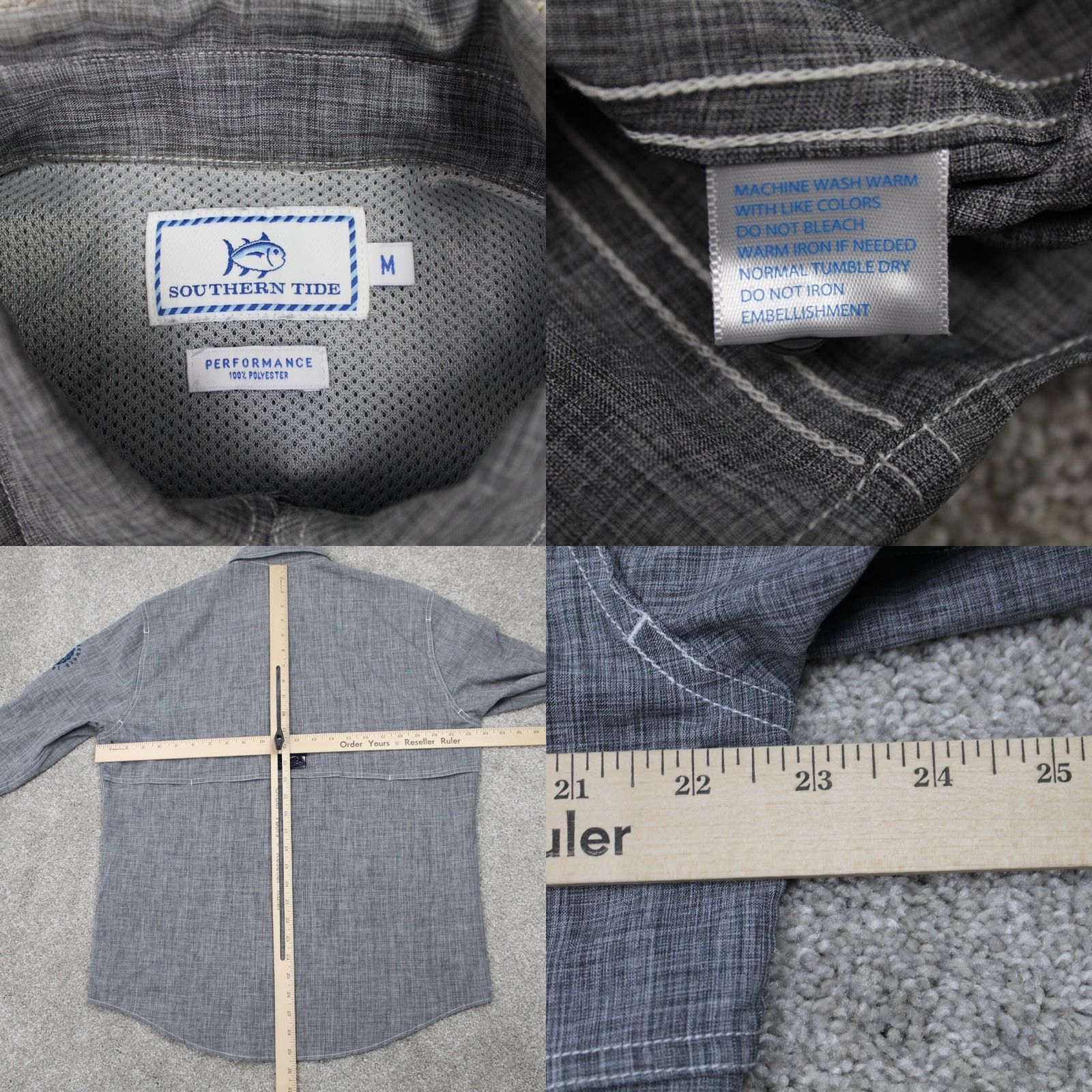 Southern Tide Southern Tide Performance Shirt Mens Medium Gray Polyester Long Sleeve Button-Up Shirt Size US M / EU 48-50 / 2 - 8 Thumbnail