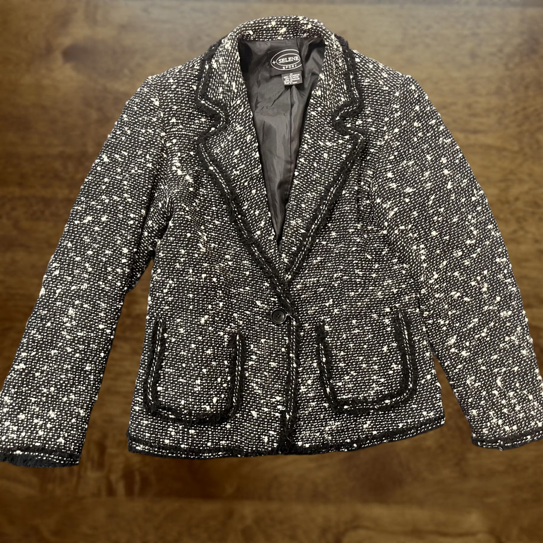 Vintage Selene Sport Blazer Jacket Womens M Black Tweed Button Front Lined Size M / US 6-8 / IT 42-44 - 1 Thumbnail