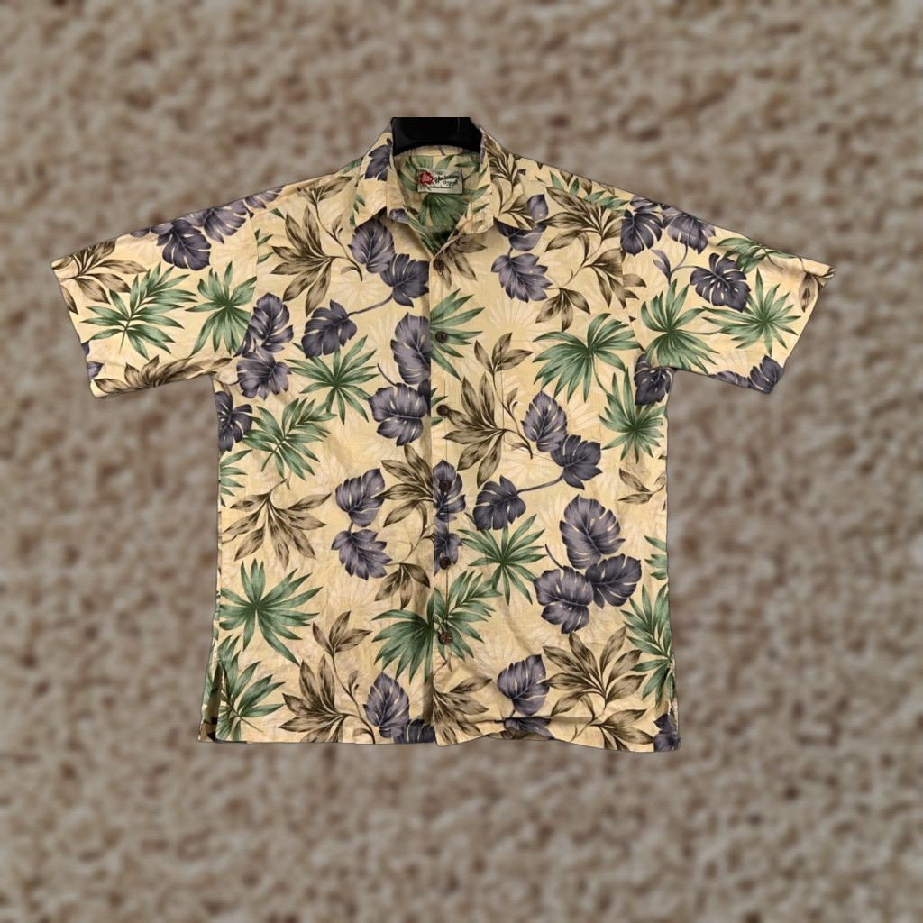 Hilo Hattie Hilo Hattie Mens Hawaiian Shirt Button-Up Short Sleeve Beige Green Palm Leaf Pattern 100% Cotton Regular M Juniors? No, Men. Size US M / EU 48-50 / 2 - 1 Thumbnail
