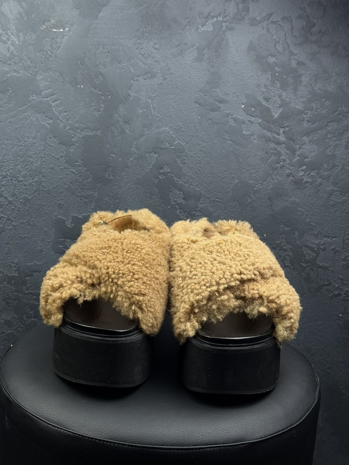 Marni Marni Beige Shearling Fussbett Shoes Black Rubber Platform Size US 10 / IT 40 - 8 Thumbnail