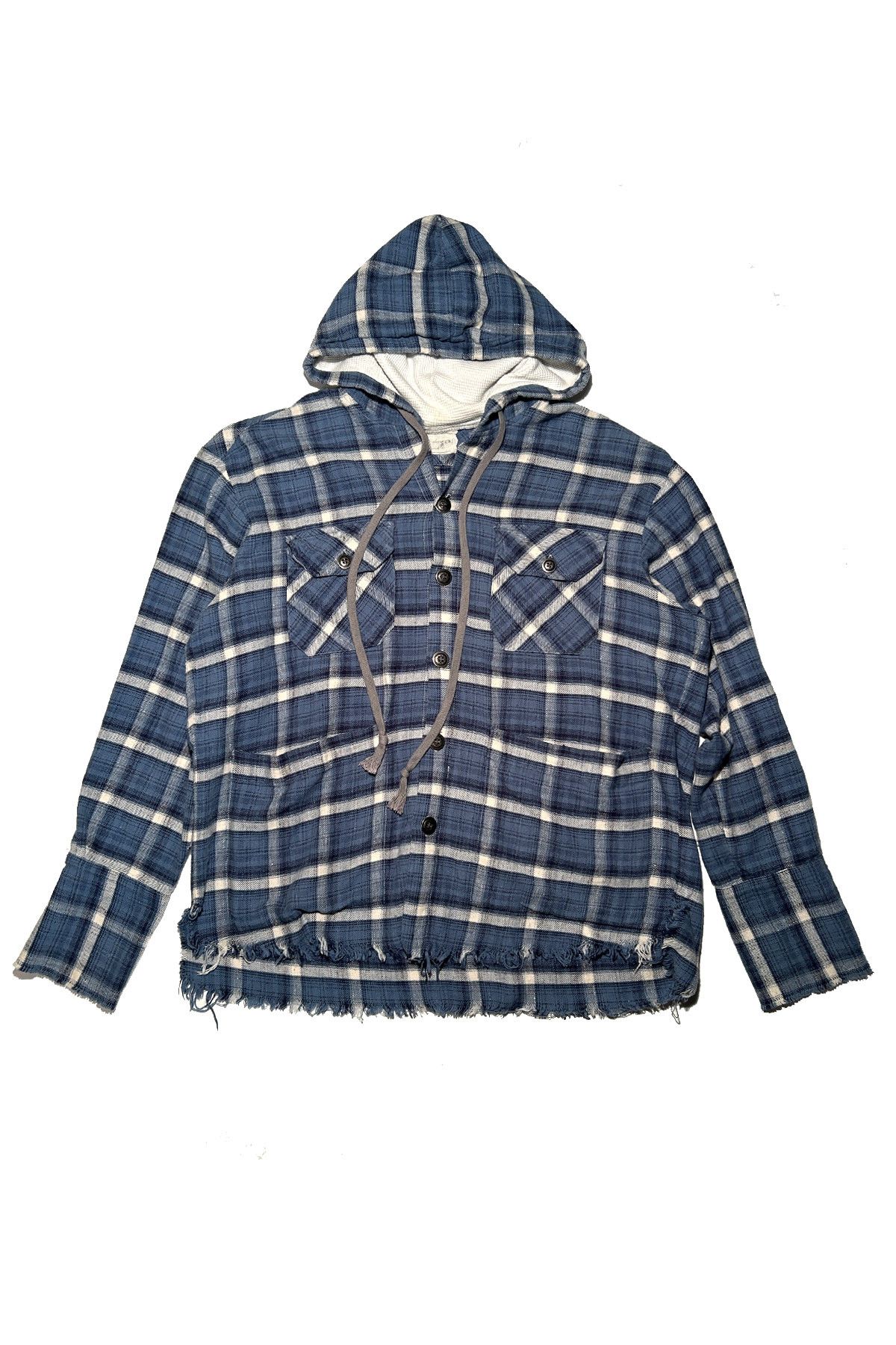 GREG LAUREN BUTTON UP BOXY PLAID JACKET W/ HOOD