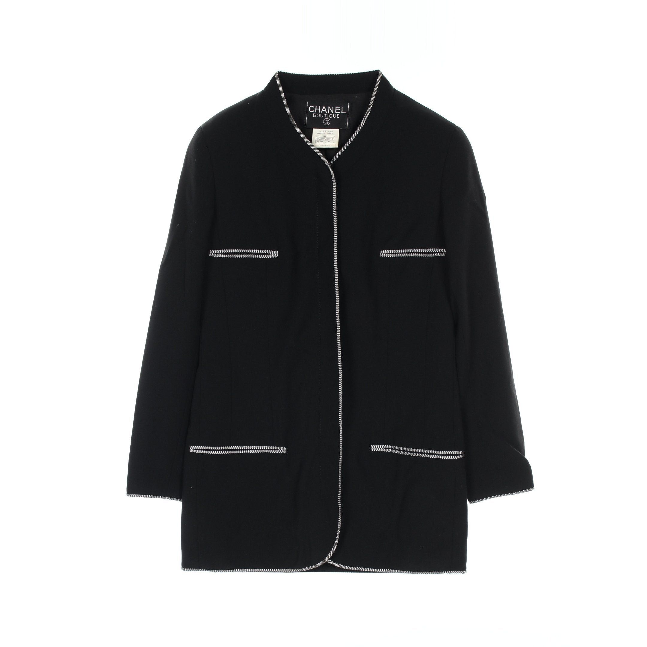 Chanel Chanel Cocomark Button Jacket Wool Black Light Gray 96P Size ONE SIZE - 1 Thumbnail