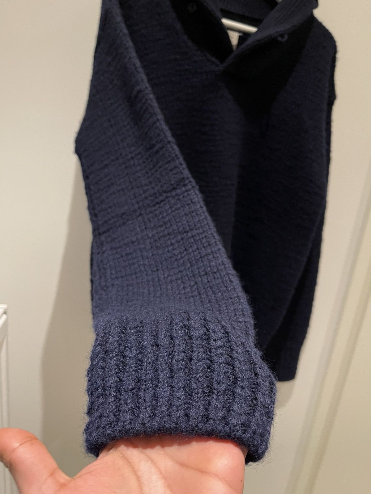 Maison Margiela Maison Margiela AW06 Navy Wool Shawl Collar Knit Sweater Size US L / EU 52-54 / 3 - 11 Thumbnail