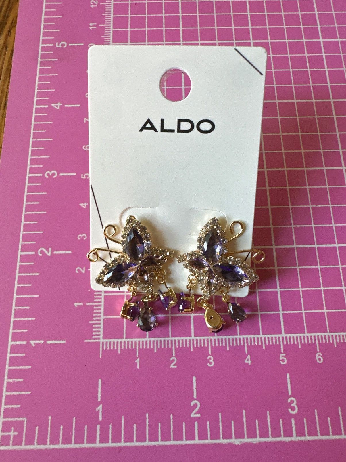 Aldo Aldo earrings purple butterfly crystal diamonds paved tassel Size ONE SIZE - 4 Thumbnail
