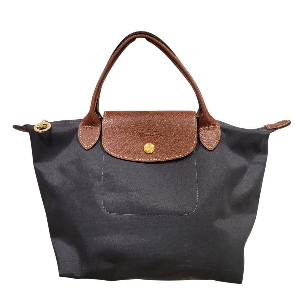 Longchamp LONGCHAMP Women's Gray Pliage Medium Leather Trim Double Top Size ONE SIZE - 2 Thumbnail