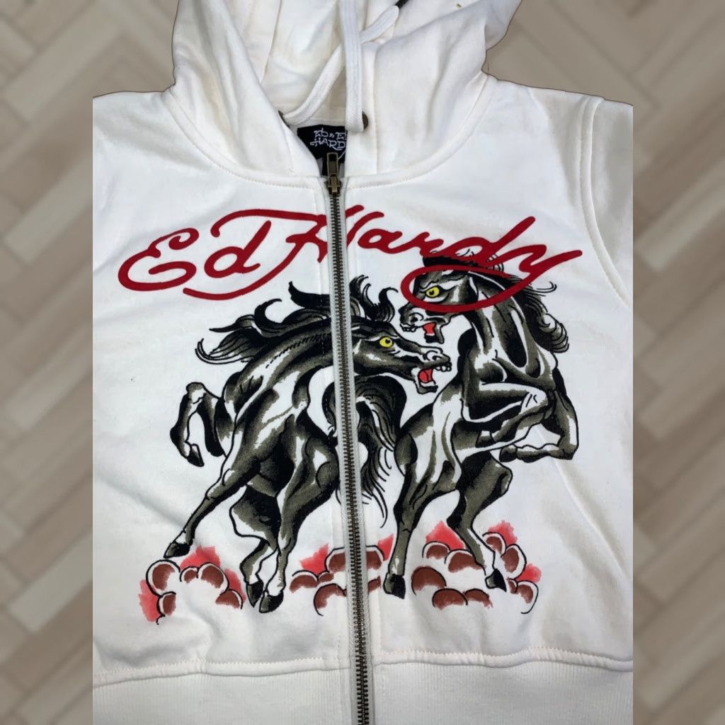 Ed Hardy Ed Hardy Hoodie Womens M Ivory Horse Crop NWT 12690 Size M / US 6-8 / IT 42-44 - 1 Thumbnail
