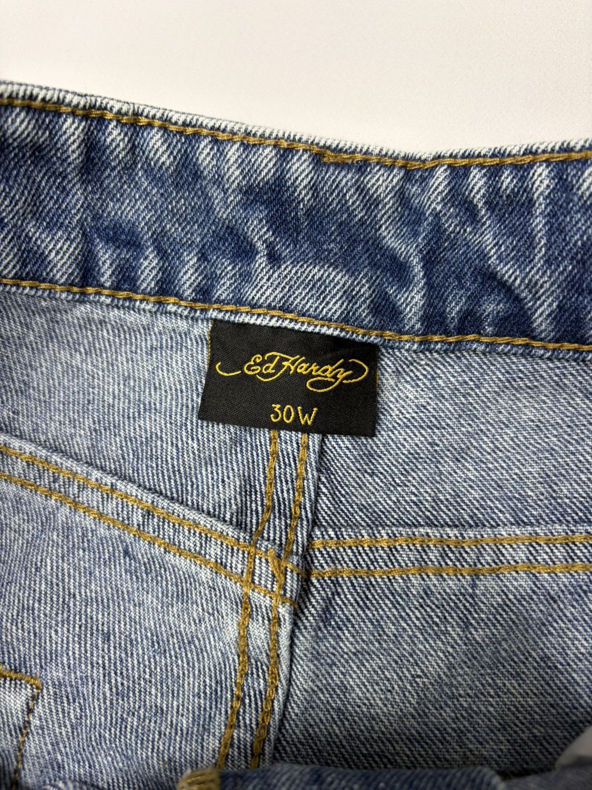 Ed Hardy Vintage Ed Hardy Embroidered Flame Denim Jeans Y2K Biker Size US 31 - 16 Thumbnail