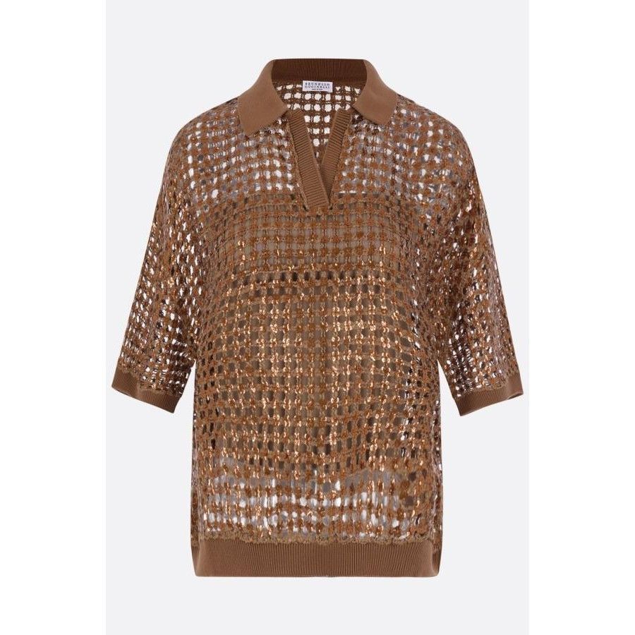 Brunello Cucinelli BRUNELLO CUCINELLI Brown Mesh Knit Sequin Sweater New & Auth Size S / US 4 / IT 40 - 1 Thumbnail