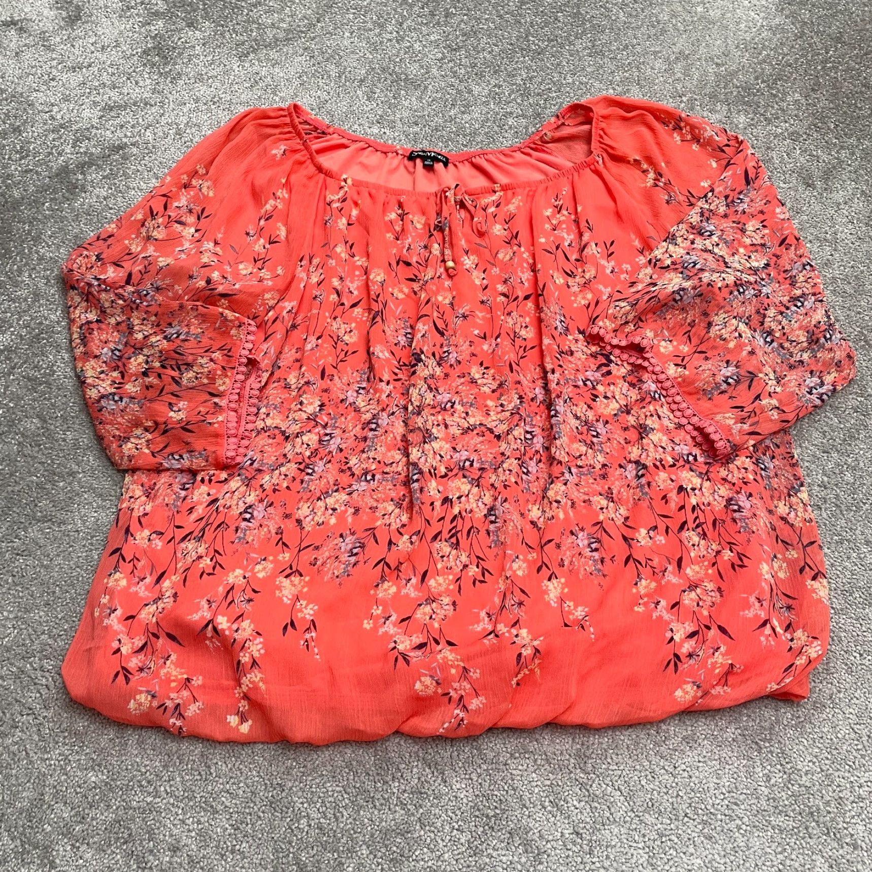 Vintage Sara Michelle Blouse Off Shoulder Womens 3X Orange Floral Long Sleeve Summer Top Size XXL / US 16-18 / IT 52-54 - 2 Thumbnail