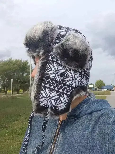 Other Fur Hat Ushanka Black White Bomber Hat Size ONE SIZE - 2 Thumbnail