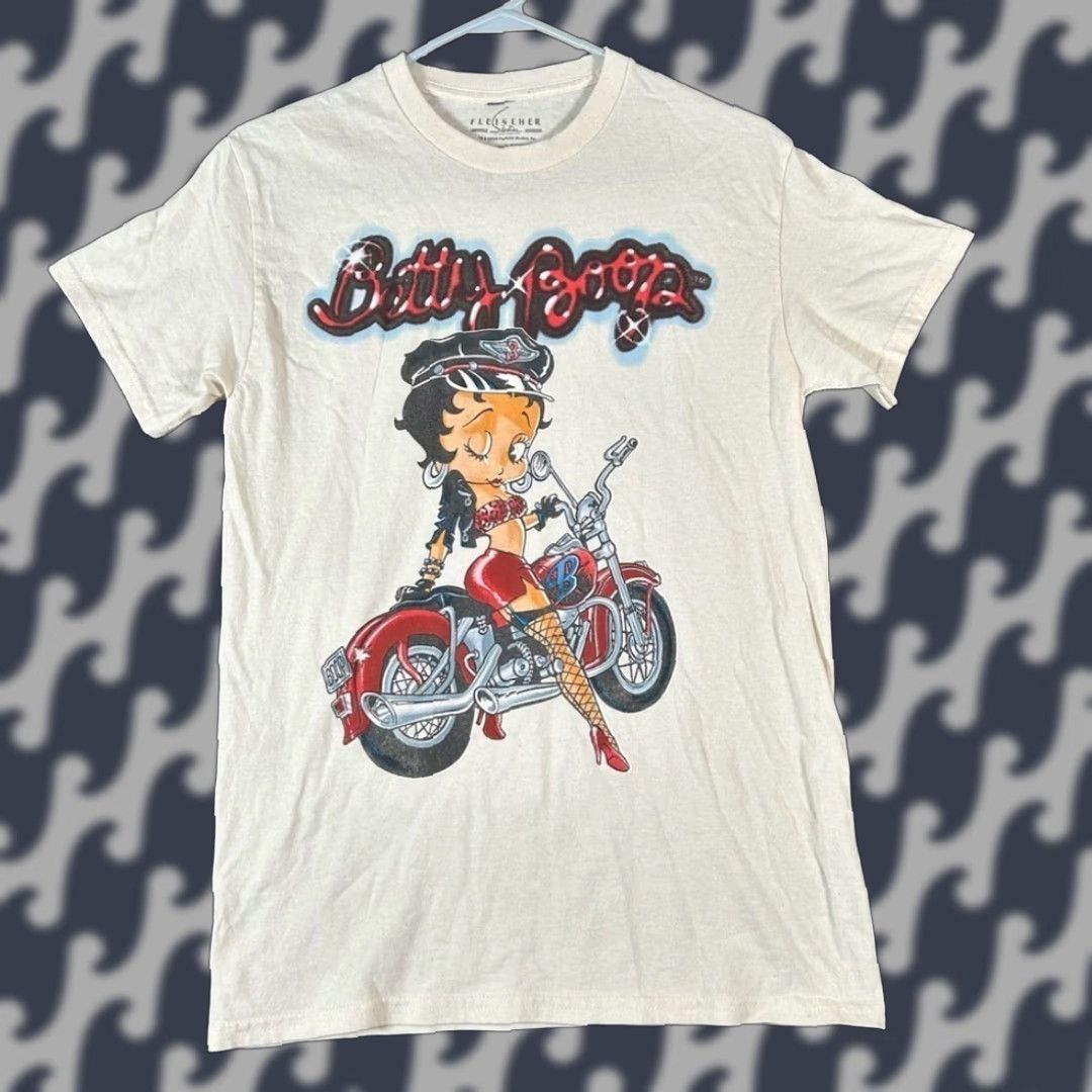 Vintage Betty Boop Motorcycle Graphic T-Shirt Cream S Womens? Size US S / EU 44-46 / 1 - 1 Thumbnail
