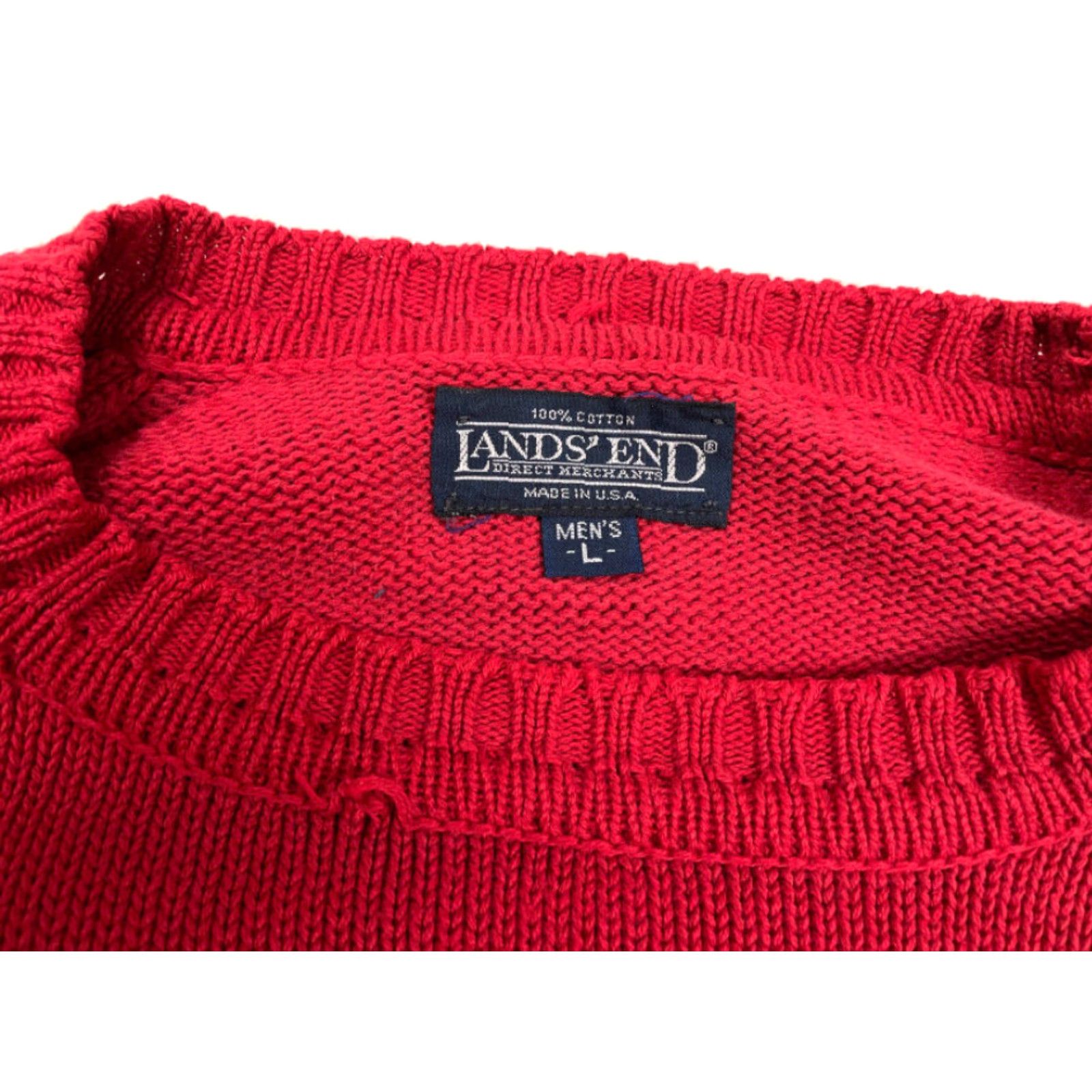 Lands' End VINTAGE Lands' End Red Heavyweight Cotton Sweater Adult Large Crew Neck Preppy Knit 90s Mens Size US L / EU 52-54 / 3 - 4 Thumbnail
