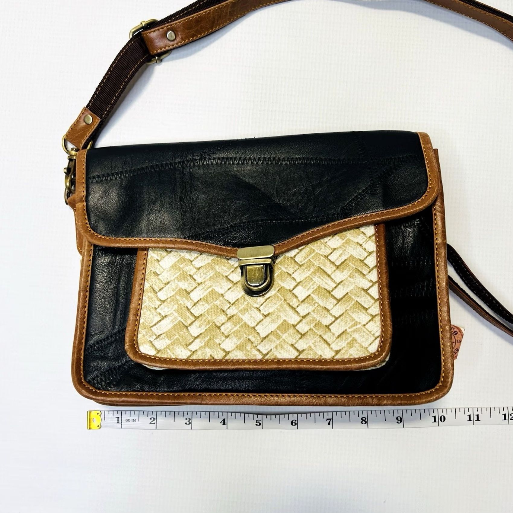 CO Vaan & Co Wide Crossbody Bag Purse Leather Fabric Black Basket Weave NEW Crossbody Bag Womens Small Multicolor Canvas Leather Based on Original Title Size ONE SIZE - 4 Thumbnail