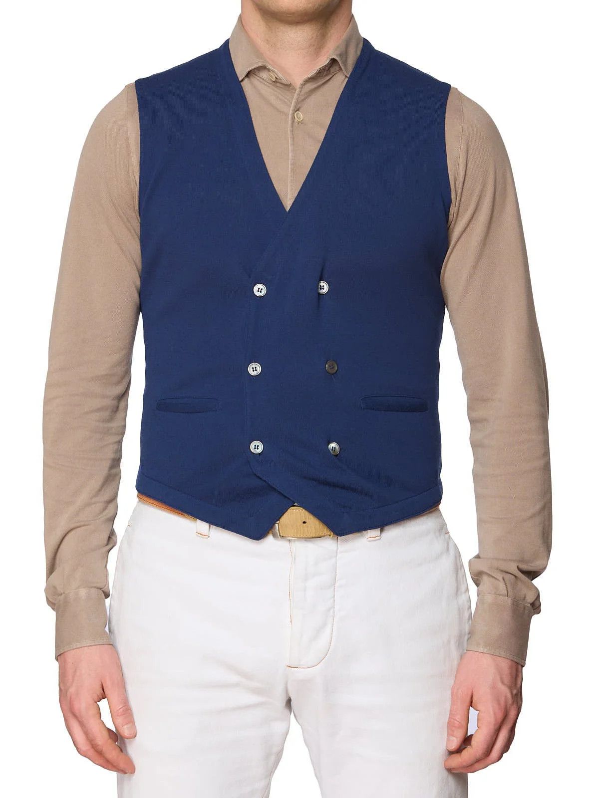 Gran Sasso GRAN SASSO Navy Blue Cotton Knit DB Vest Waistcoat Size US S / EU 44-46 / 1 - 1 Thumbnail