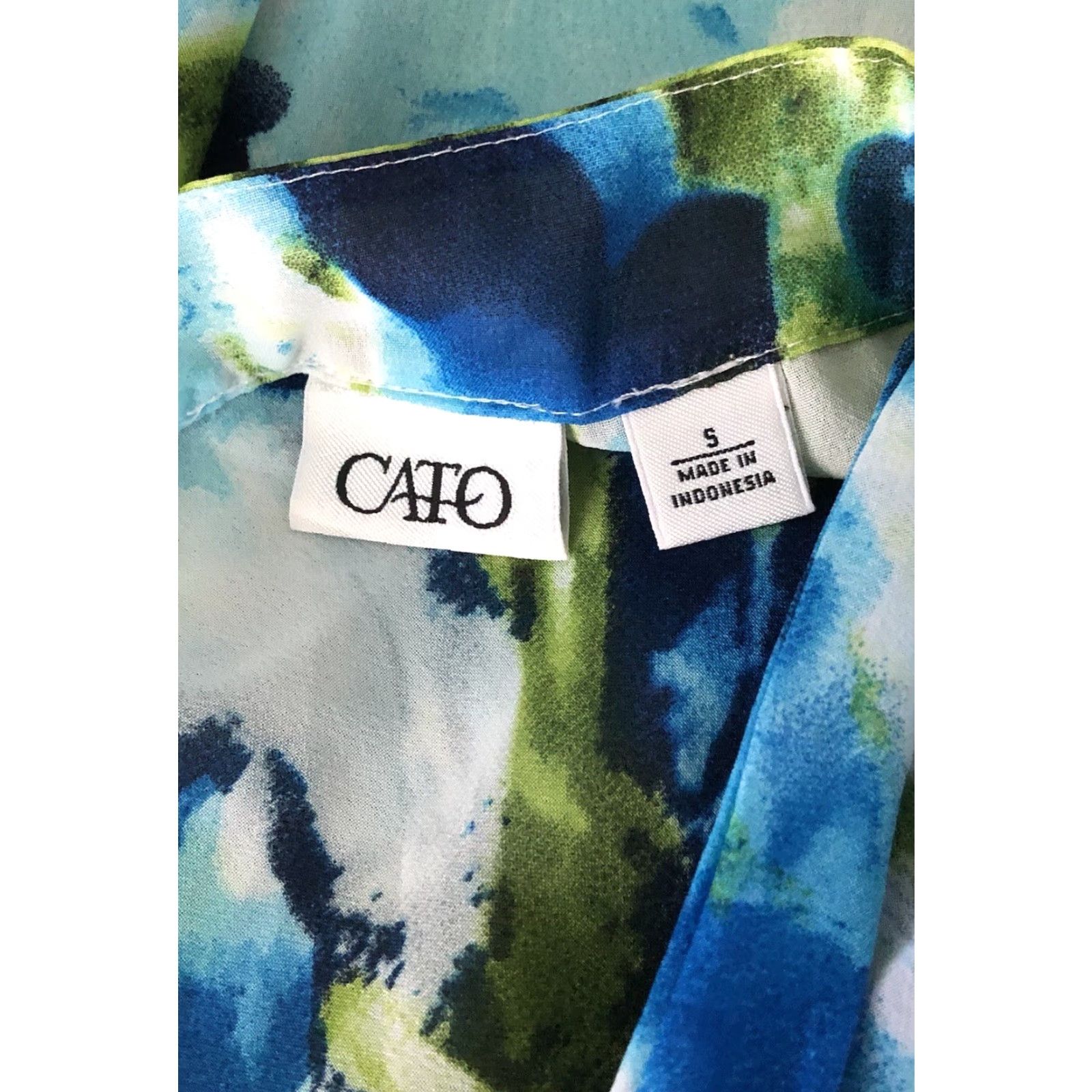 Vintage Cato Green Chiffon Cold Shoulder Top S Beaded Dolman Scoop Neck Geometric Beach Butterfly 90s Style Womens Shirt Size S / US 4 / IT 40 - 4 Thumbnail
