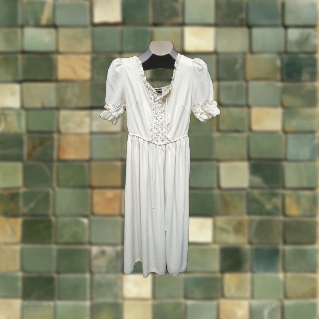 Vintage VINTAGE Scarlet Darkness Dress Womens S Ivory Lace Up Puff Sleeve Cottagecore Milk Maid Size S / US 4 / IT 40 - 1 Thumbnail