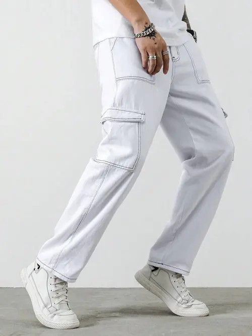 Jean Cargo Stiching Jeans Pants Straight Leg Size US 34 / EU 50 - 2 Thumbnail