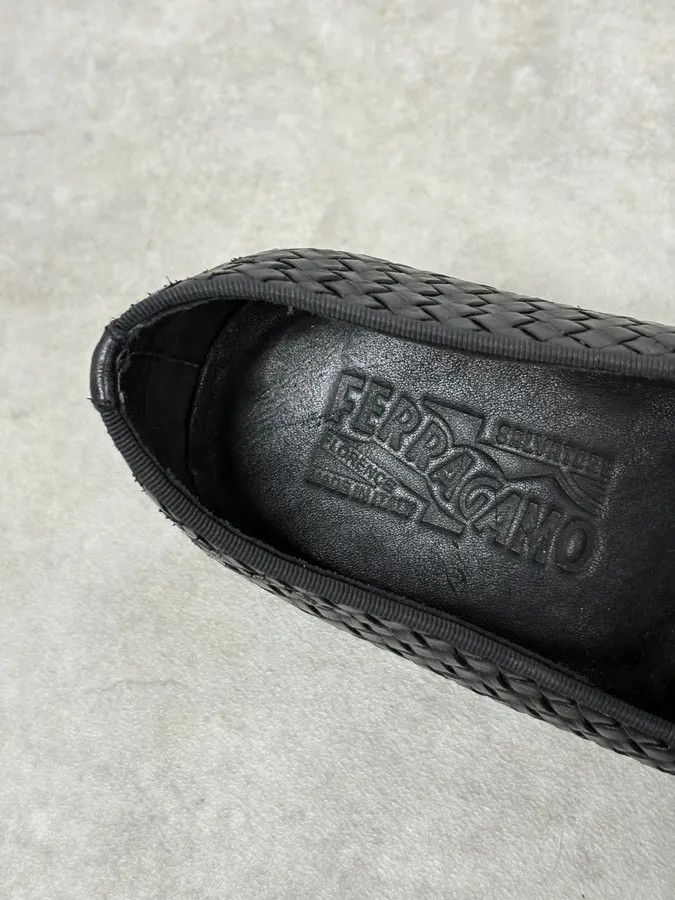Salvatore Ferragamo Ferragamo Black Woven Leather Loafers Size US 5.5 / EU 38 - 5 Thumbnail