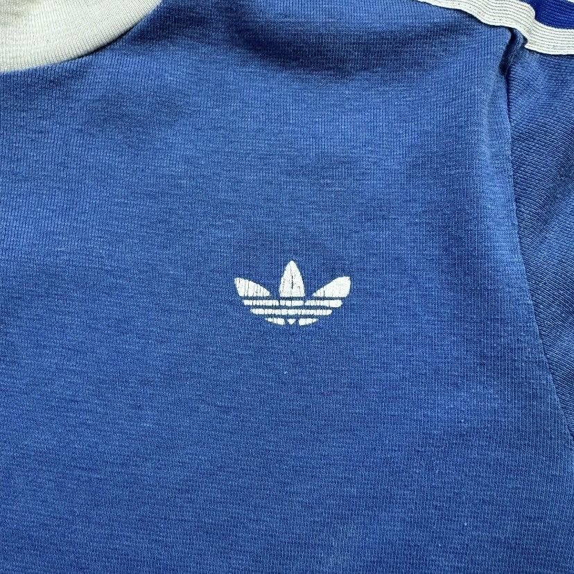 Adidas Vintage 1970s Adidas Trefoil Three‑Stripe Ringer Tee Size US L / EU 52-54 / 3 - 8 Thumbnail