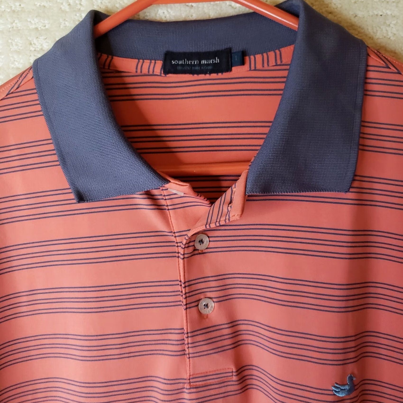 Vintage Southern Marsh Polo Shirt Coral Blue Striped Short Sleeve Men's L Regular Breathable Stretch Embroidered Logo Shirt Navy? Size US L / EU 52-54 / 3 - 5 Thumbnail