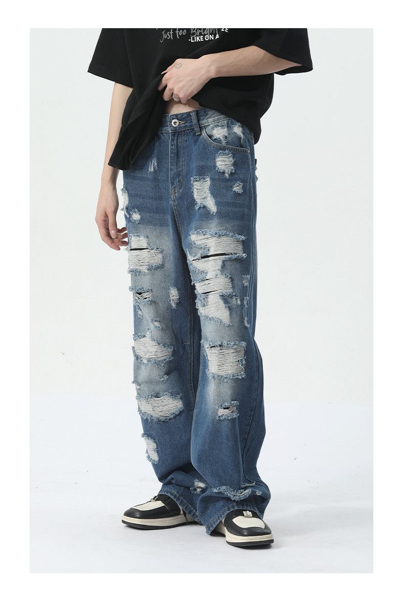 Japanese Brand × Jean Washed retro hip-hop heavy straight-leg ripped jeans y2k Size US 32 / EU 48 - 2 Thumbnail