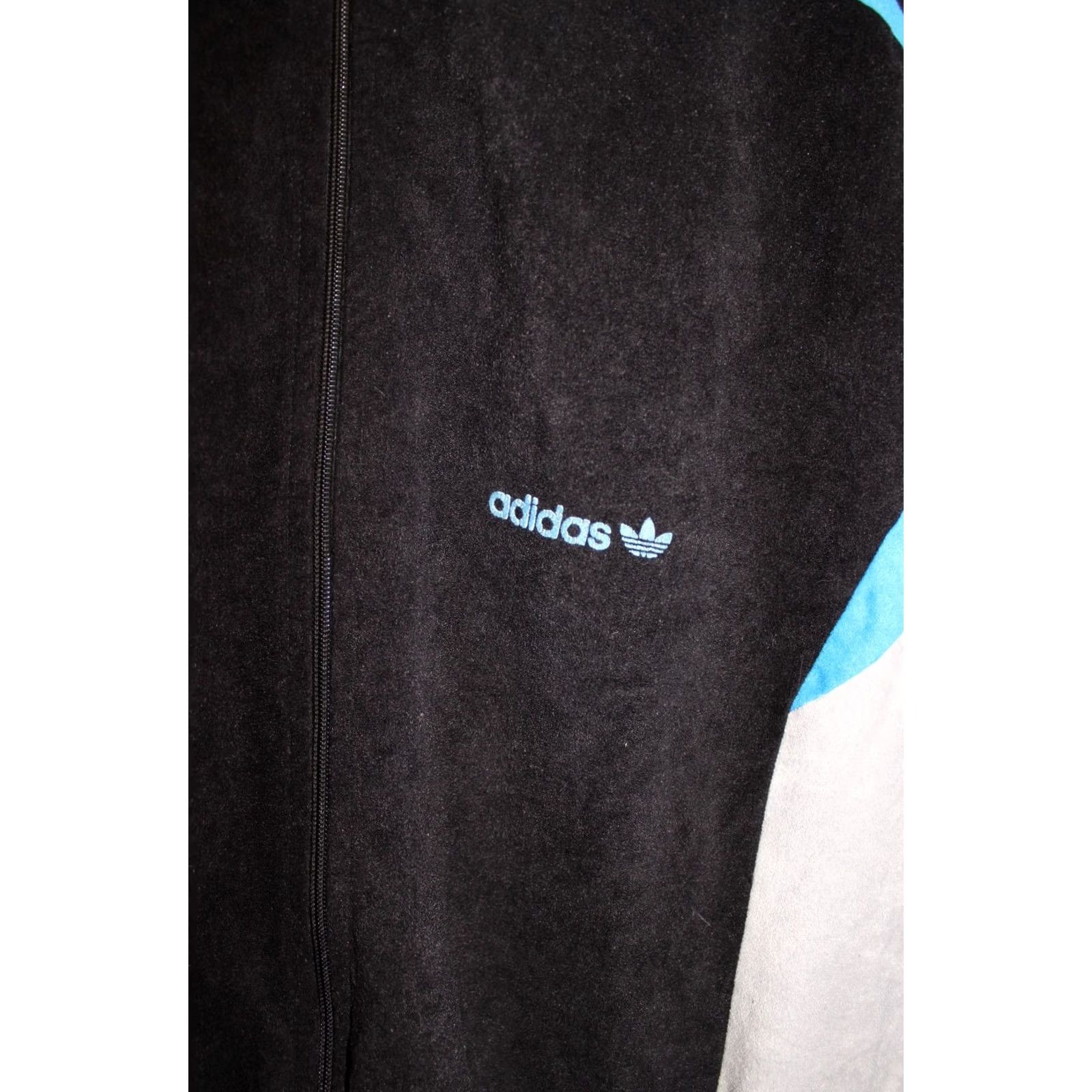 Adidas VINTAGE Adidas Track Jacket Unisex Adults L Black with blue stripes 1980s Ventex France Jeans? Size US L / EU 52-54 / 3 - 2 Thumbnail