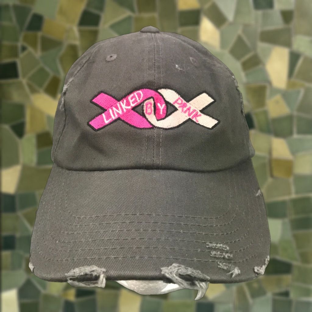 Vintage Breast Cancer Awareness Womens Cap Hat Adjustable Gray Distressed Linked by Pink Size ONE SIZE - 1 Thumbnail