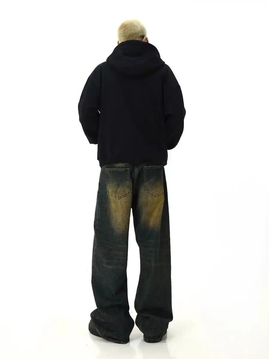 Japanese Brand Retro distressed washed yellow mud-dyed straight-leg jeans Size US 32 / EU 48 - 4 Thumbnail