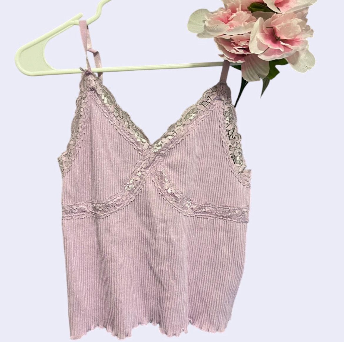 Pink × Vintage Coquette Vintage Pink Lace Trim Tank Top Size L / US 10 / IT 46 - 1 Thumbnail
