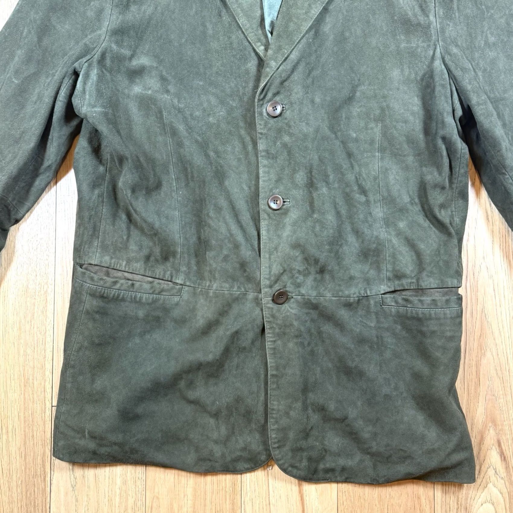 Vintage VINTAGE Jhane Barnes Blazer Coat Leather Green Mens 46 Sports Overcoat Jacket Blazer 46 Mens Green Leather Sports VTG Jhane Barnes Brown? Size 46R - 3 Thumbnail