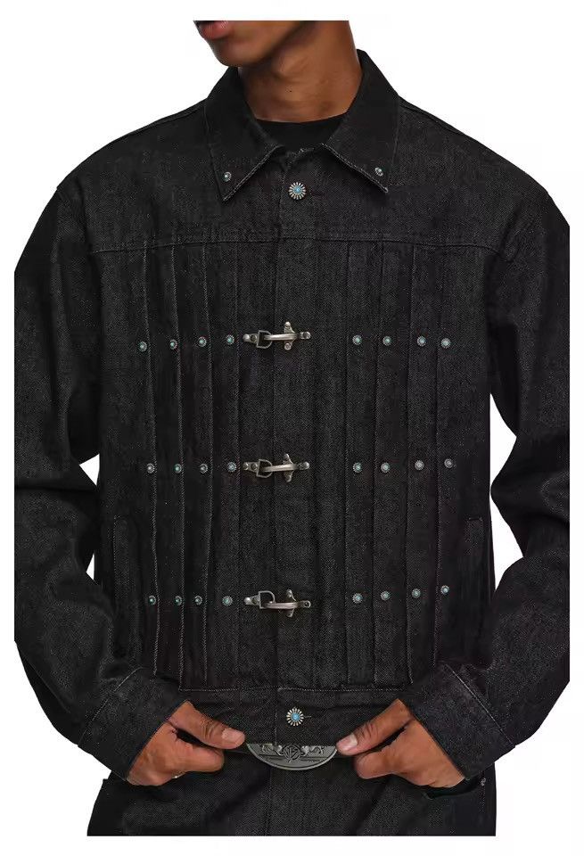 Japanese Brand Fireman Clasp Black Cropped Denim Jacket Size US M / EU 48-50 / 2 - 9 Thumbnail