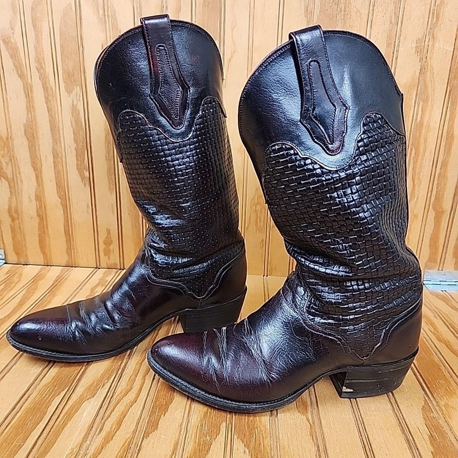 The Unbranded Brand Handmade Woven Leather El Dorado Western Cowboy Boots Men 9D Size US 9 / EU 42 - 6 Thumbnail