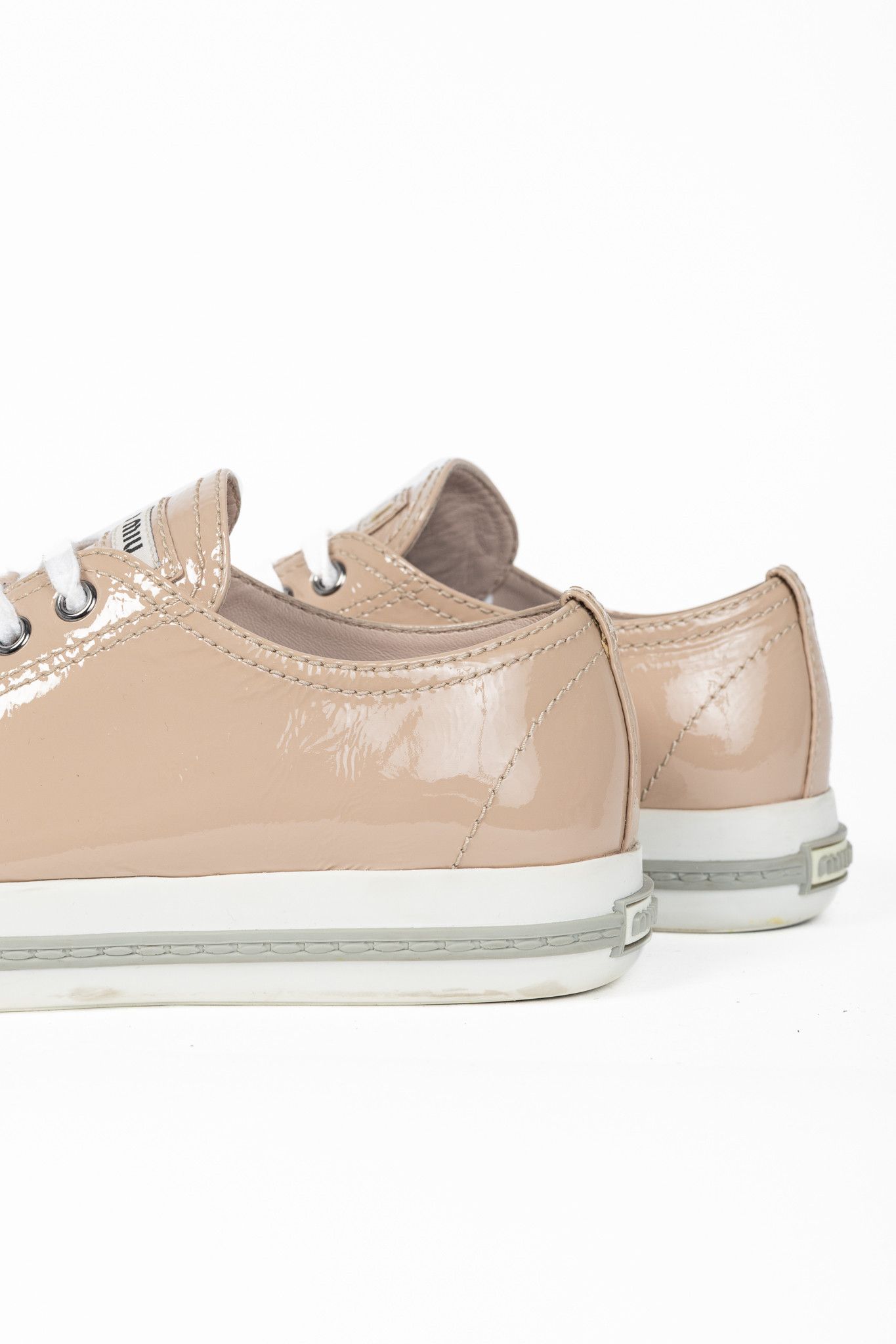 Miu Miu Miu Miu Nude Patent-Leather Cap-Toe Lace-Up Sneakers Size US 4.5 / IT 34.5 - 9 Thumbnail