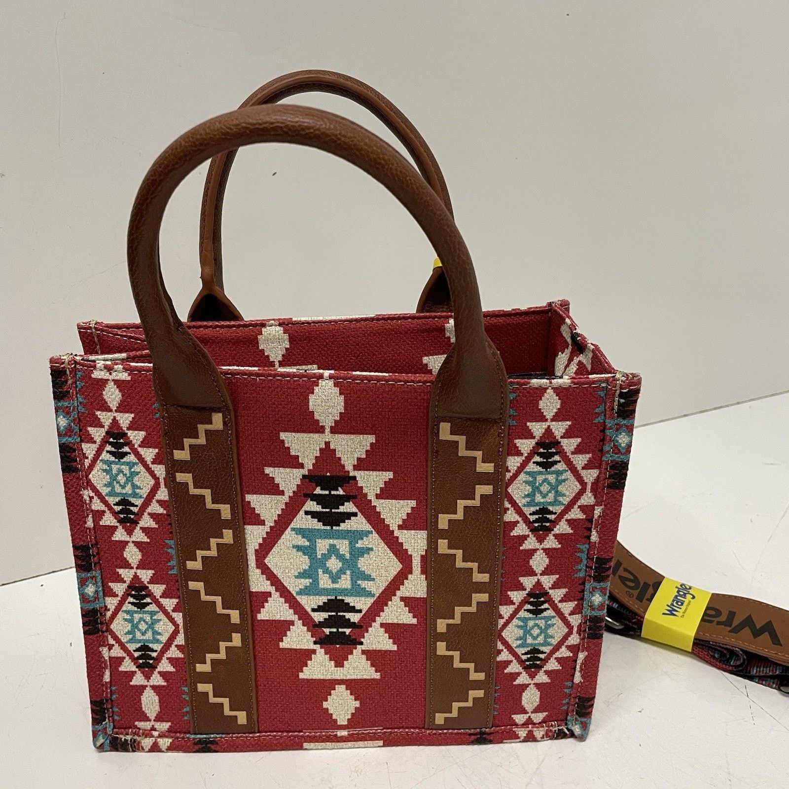 Wrangler Wrangler Aztec Tribal Leather Canvas Crossbody Bag Purse Red Size ONE SIZE - 4 Thumbnail