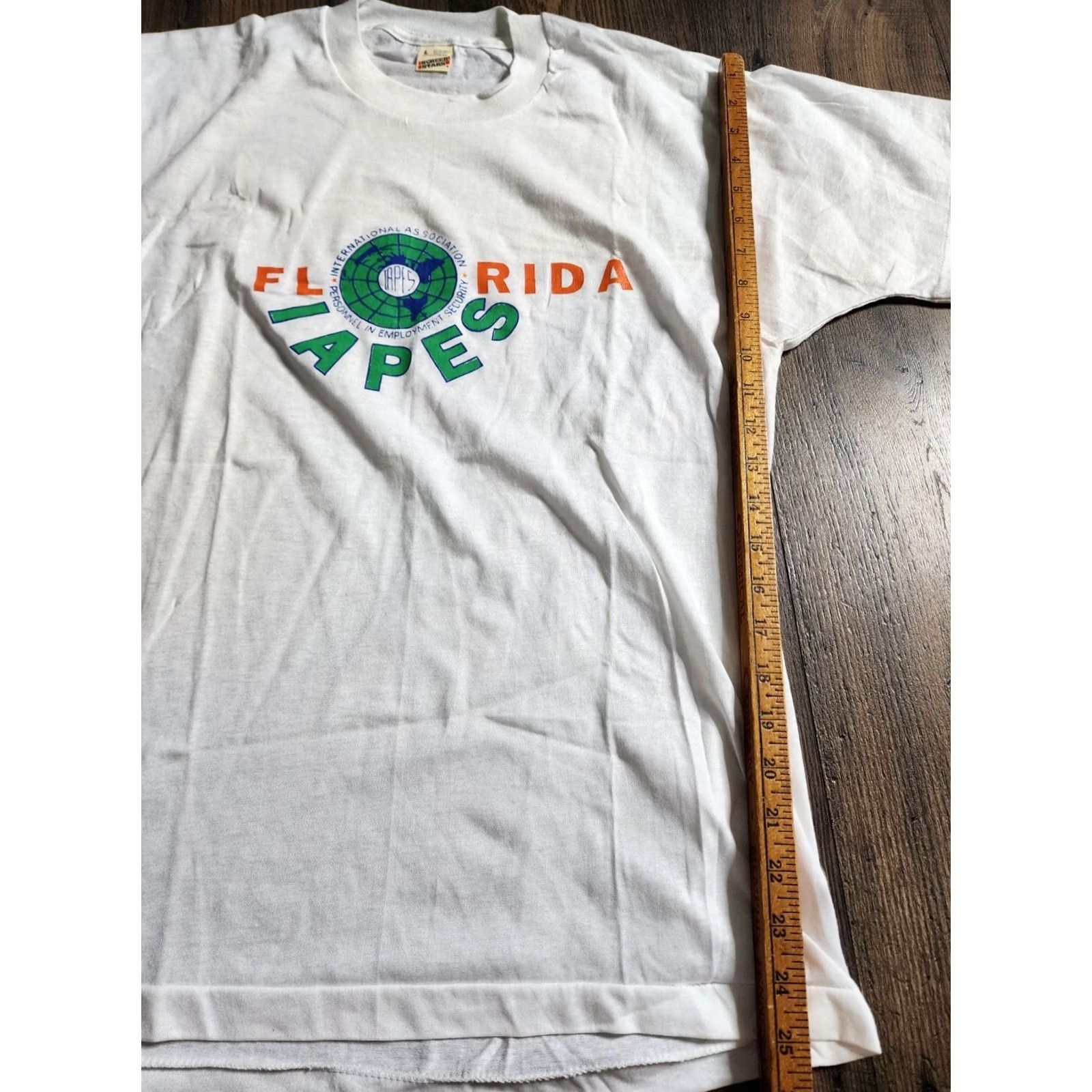 Vintage VINTAGE Screen Stars T-Shirt Unisex Adults Florida IAPES FL Union Workers Crew Neck Short Sleeve White Cotton Blend 1980s Logo Easy Care Size US L / EU 52-54 / 3 - 2 Thumbnail