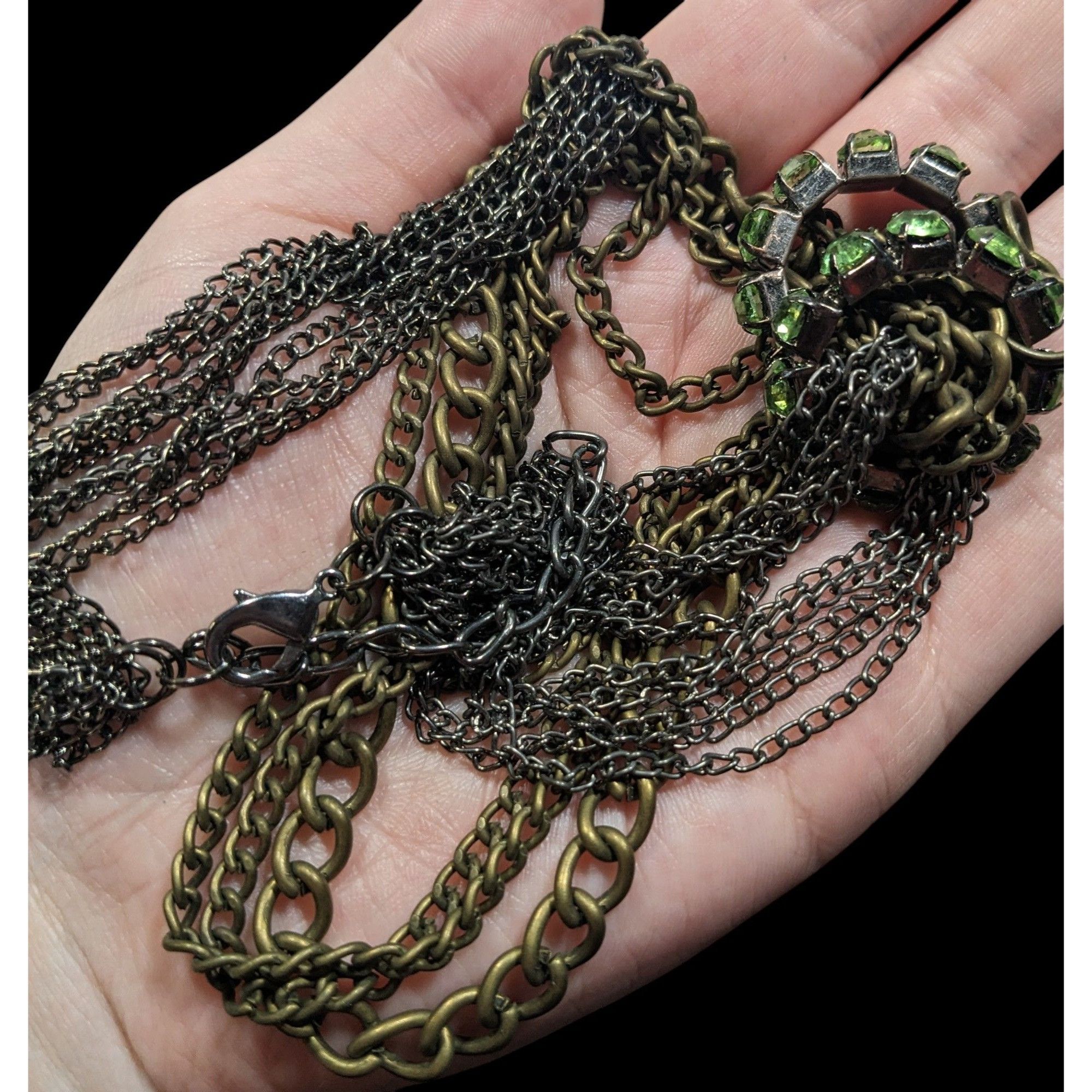 Other Vintage Glam Layered Gold Tone Adjustable Necklace With Gree Size ONE SIZE - 8 Thumbnail