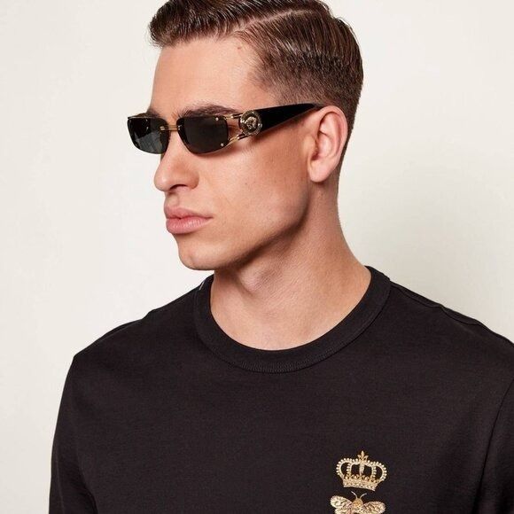 Versace Versace VE2291 100287 Sunglasses Gold/Black Rectangle Frame Size ONE SIZE - 2 Thumbnail