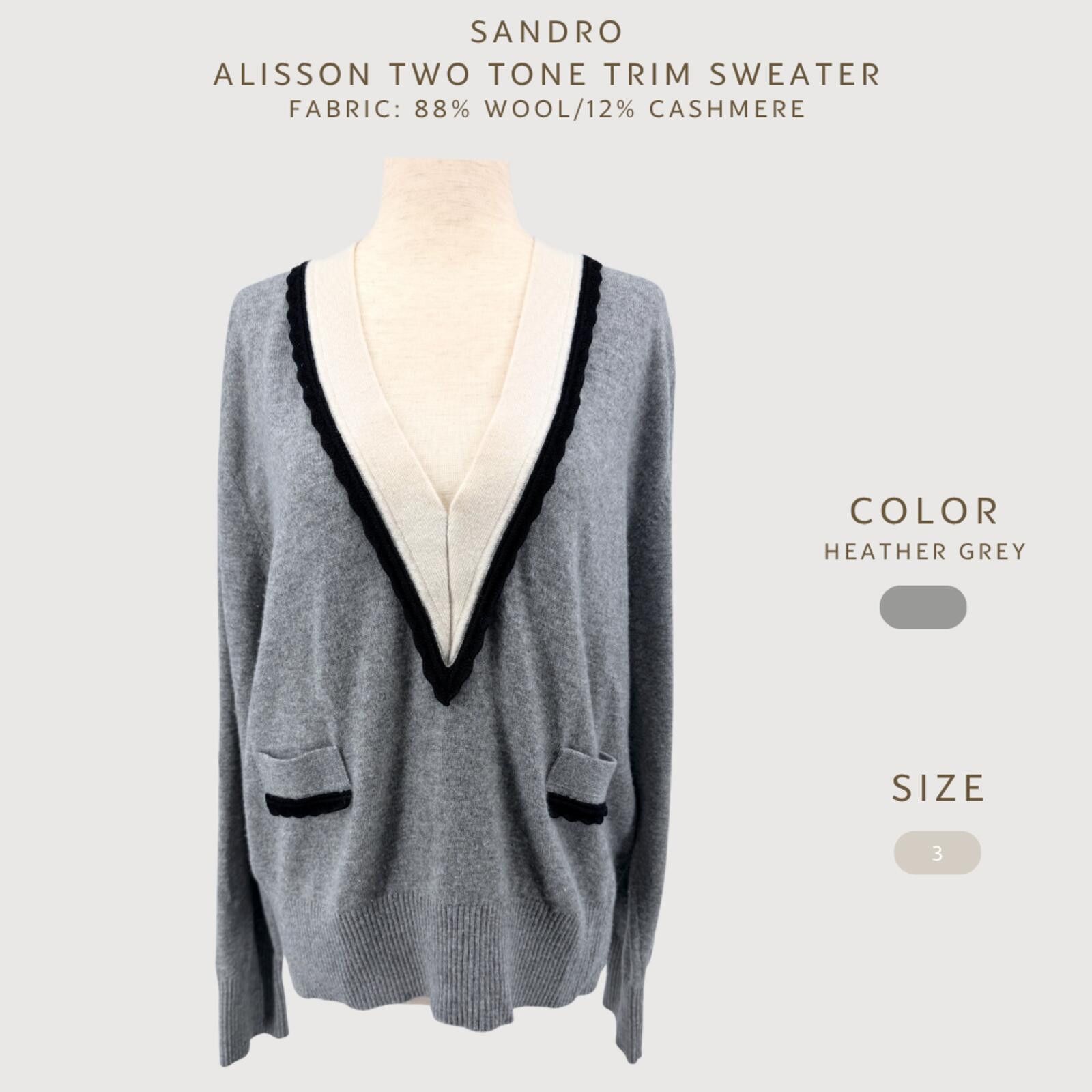 Sandro Sandro Wool Cashmere Sweater Contrast Trim Grey Size 3 Size M / US 6-8 / IT 42-44 - 2 Thumbnail
