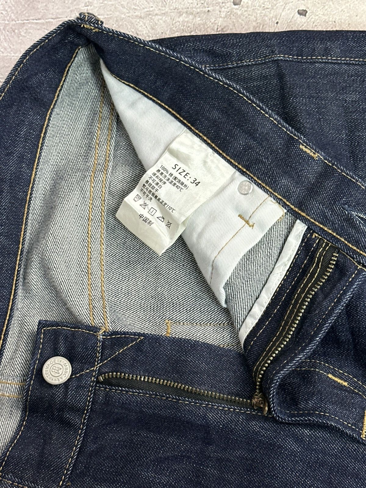 Japanese Brand Mbbcar Selvedge Navy Cotton Wide-Leg Men’s Indigo Jeans Size US 34 / EU 50 - 5 Thumbnail