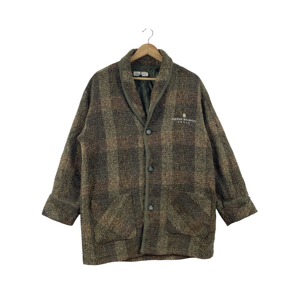 Pierre Balmain Vintage PIERRE BALMAIN Paris Plaid Coat Jacket Shawl Collar Size L / US 10 / IT 46 - 1 Thumbnail