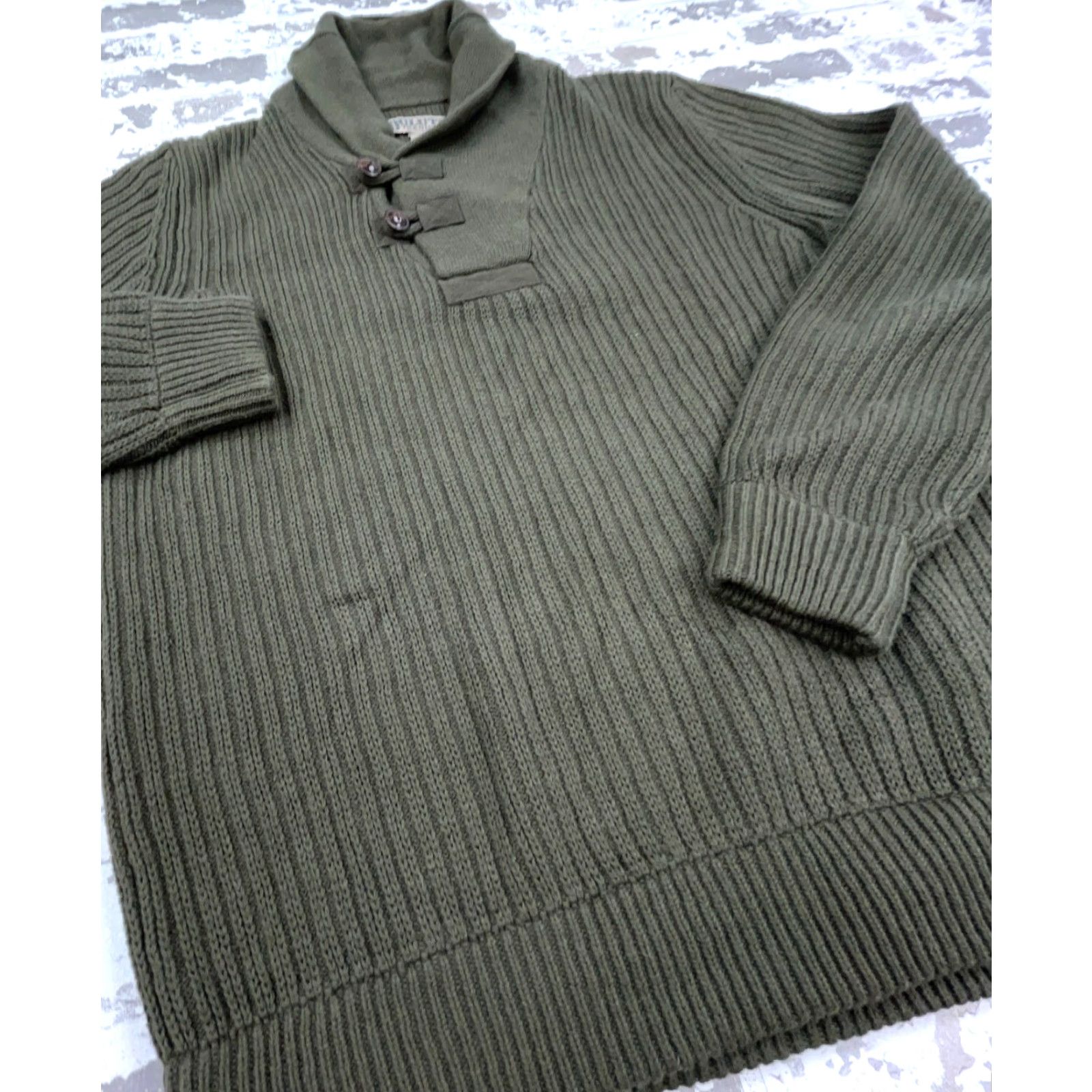 Olive VINTAGE Duluth Men’s Heavy Knit Shawl Collar Sweater Olive Green All Seasons Casual M Size US M / EU 48-50 / 2 - 3 Thumbnail