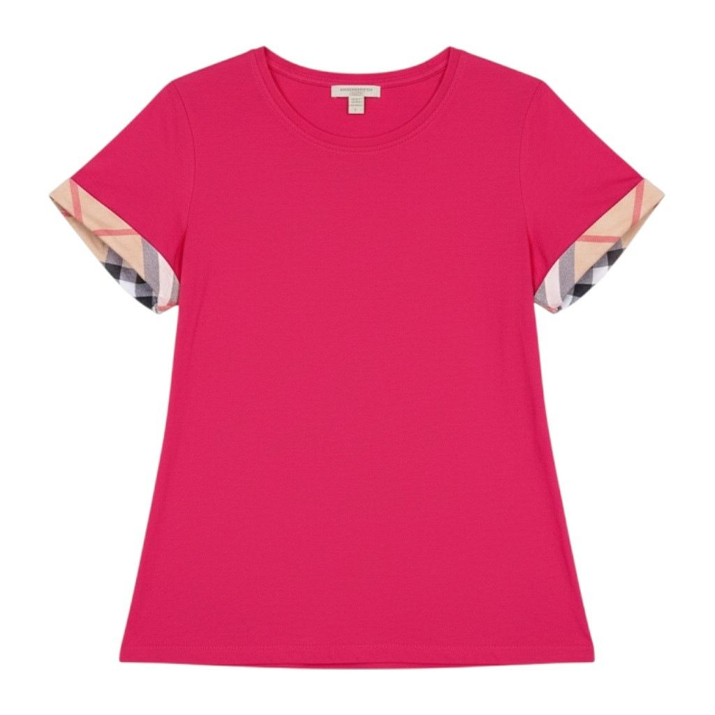 Burberry Burberry Brit Dark Pink Nova Check Cuff T-Shirt $290 Retail Size S / US 4 / IT 40 - 1 Thumbnail
