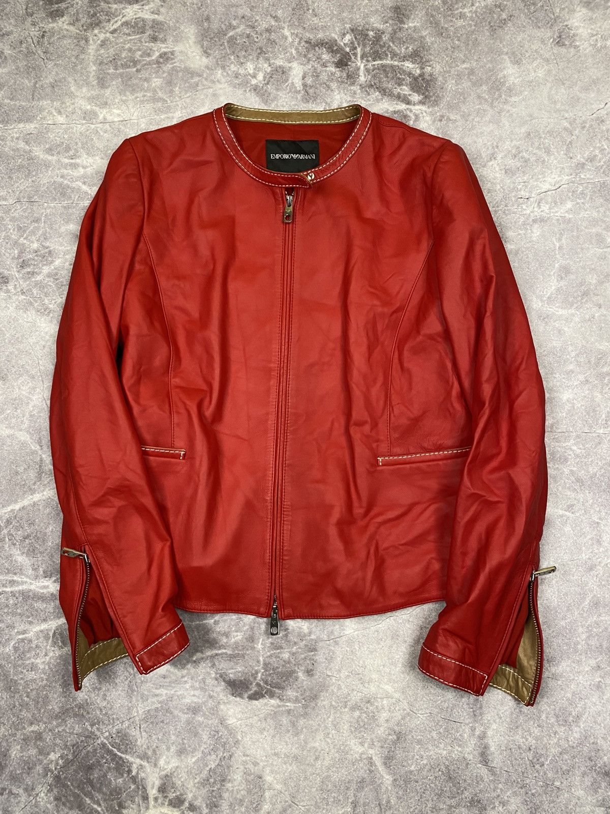 Emporio Armani Emporio Armani Red Lambskin Leather Blouson Jacket Size: 44 Size US S / EU 44-46 / 1 - 1 Thumbnail