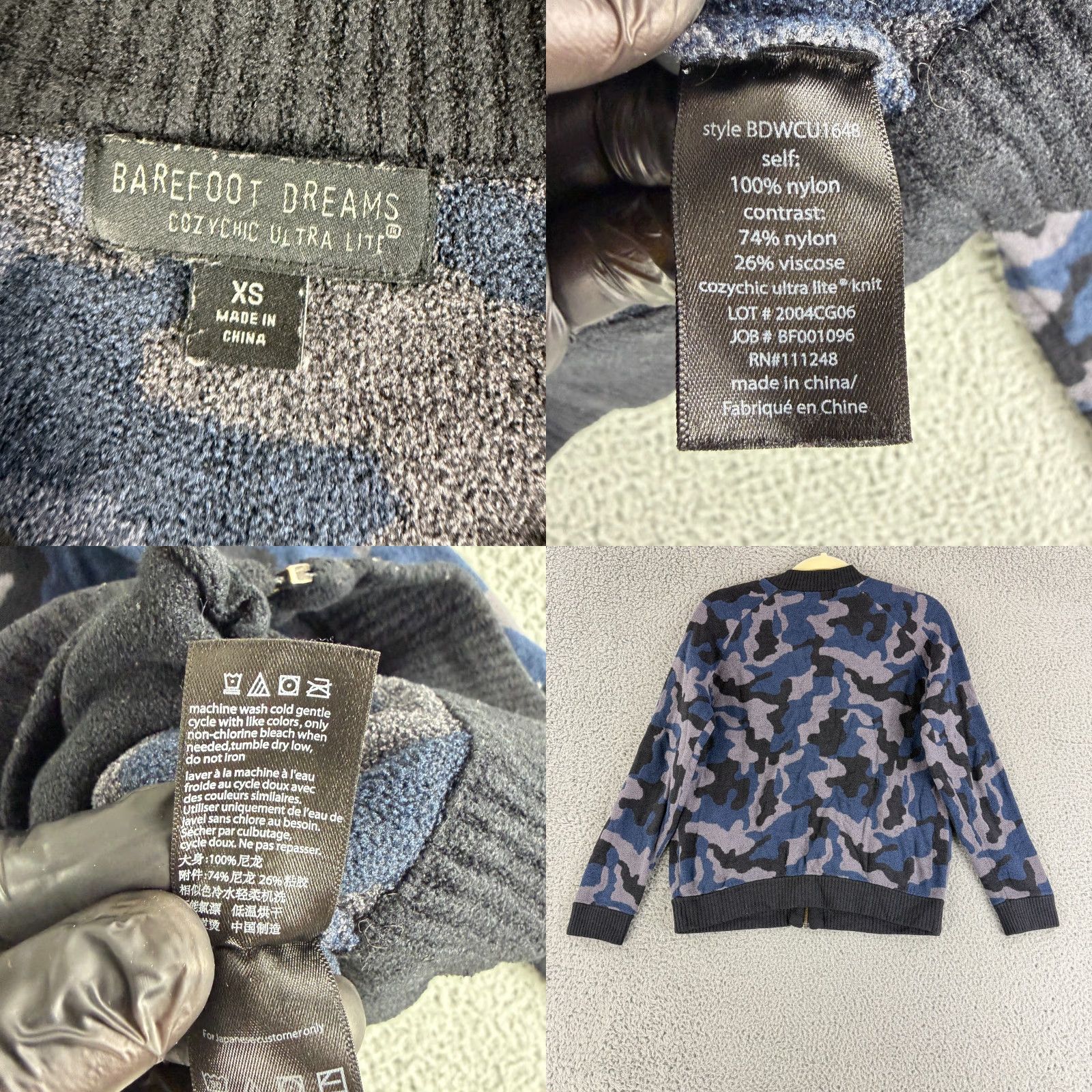 Vintage Barefoot Dreams CozyChic Ultra Lite Bomber Sweater Womens XS Blue Camo LS Long Sleeve Knit Cardigan Casual, Bohemian, 90s Womens Size XS / US 0-2 / IT 36-38 - 8 Thumbnail