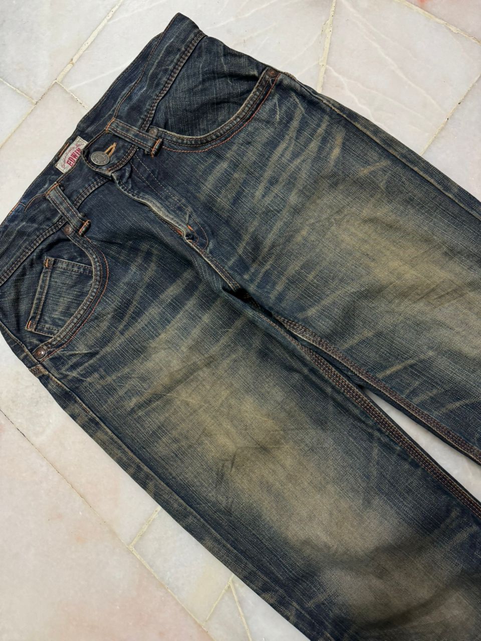 Edwin 💥Flare💥Vintage Edwin Buckle Back Sick Rusty Mudwash Distress Size US 31 - 6 Thumbnail